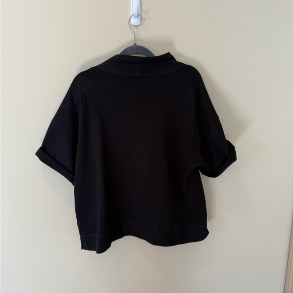🛍️ Lilla P Black Cotton Short Sleeve Drawstring Mock Neck Cropped Sweatshirt M - Picture 3 of 7